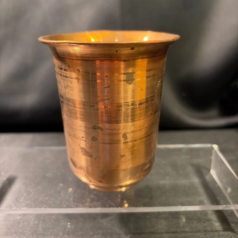 Vintage Copper Tumbler Lassi Cup Flared Rim Rustic Metalware Patina 3.75in